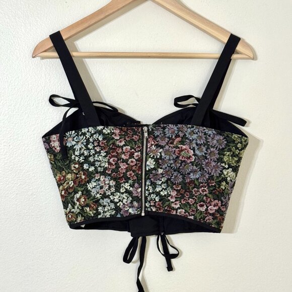 Floral Tapestry Corset Lace-Up Crop Top Fairy Romantic Ren Fair Regency Witchy - Picture 4 of 11